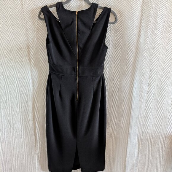 Calvin Klein Black Sheath Dress Cutout Shoulders Size 6 Gold Back Zipper LBD - Picture 6 of 12